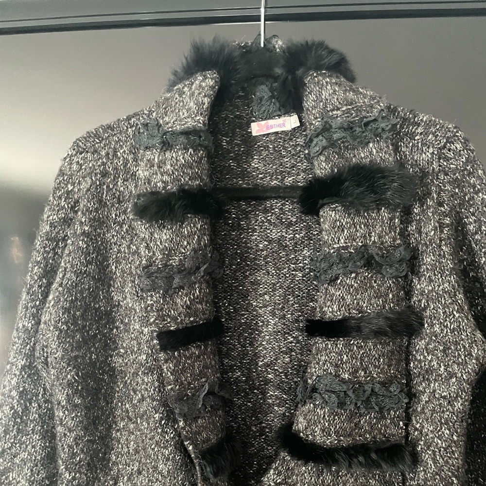 FAUX Mink lace trimmed sweater